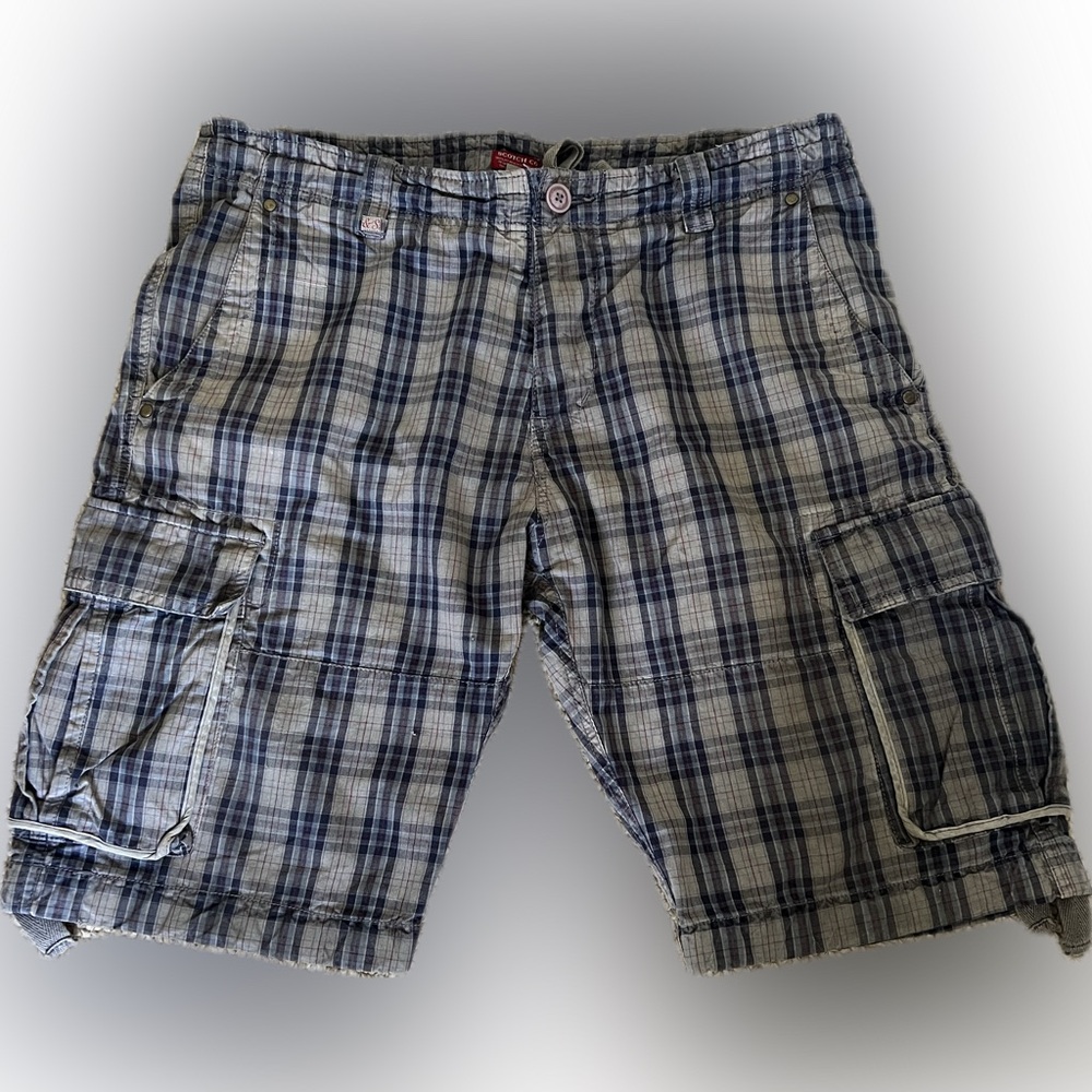 Scotch & Soda Blue Plaid Men's Cargo Shorts